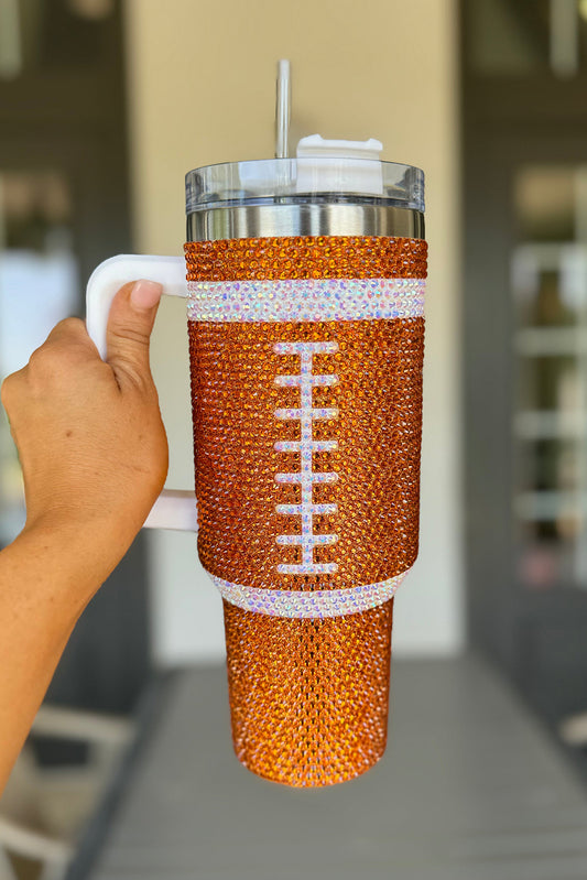 Orange 40oz Rhinestone Rugby Football Handle Vacuum Cup