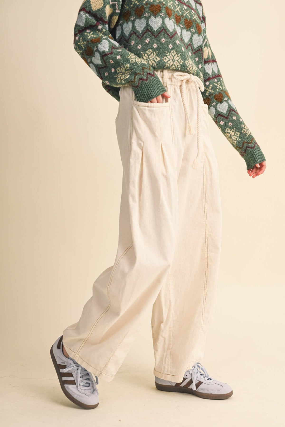 WASHED CORDUROY PLEATED BARREL PANTS MP4155