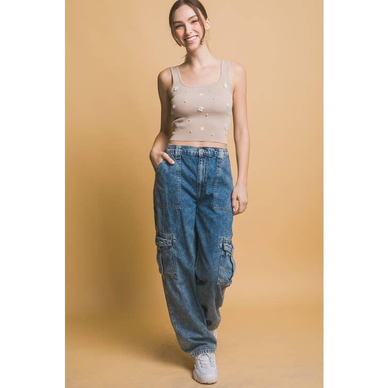 Rhinestone Embellished Knit Top