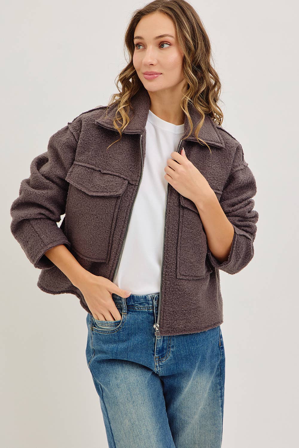 TEXTURED BOMBER JACKET/OUTERWEAR