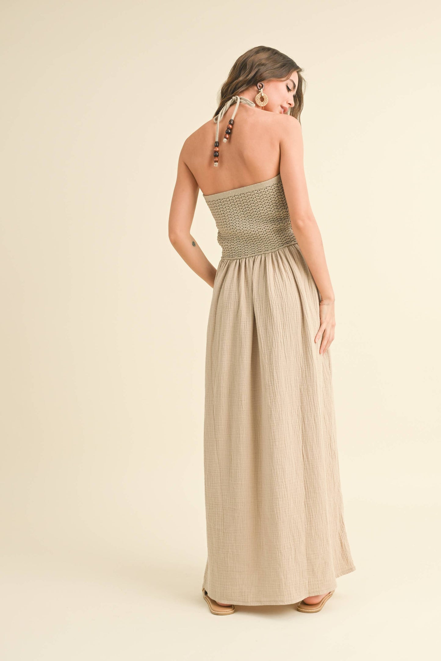 WASHED GAUZE WITH CROCHET TOP CONTRAST DRESS