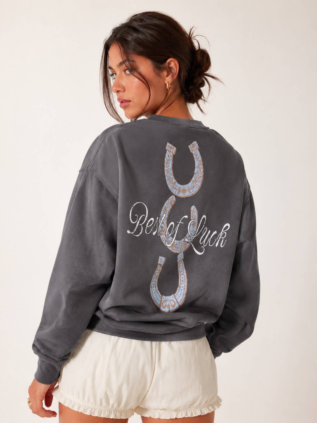 Best of Luck Western Front + Back Print Charcoal Sweatshirt