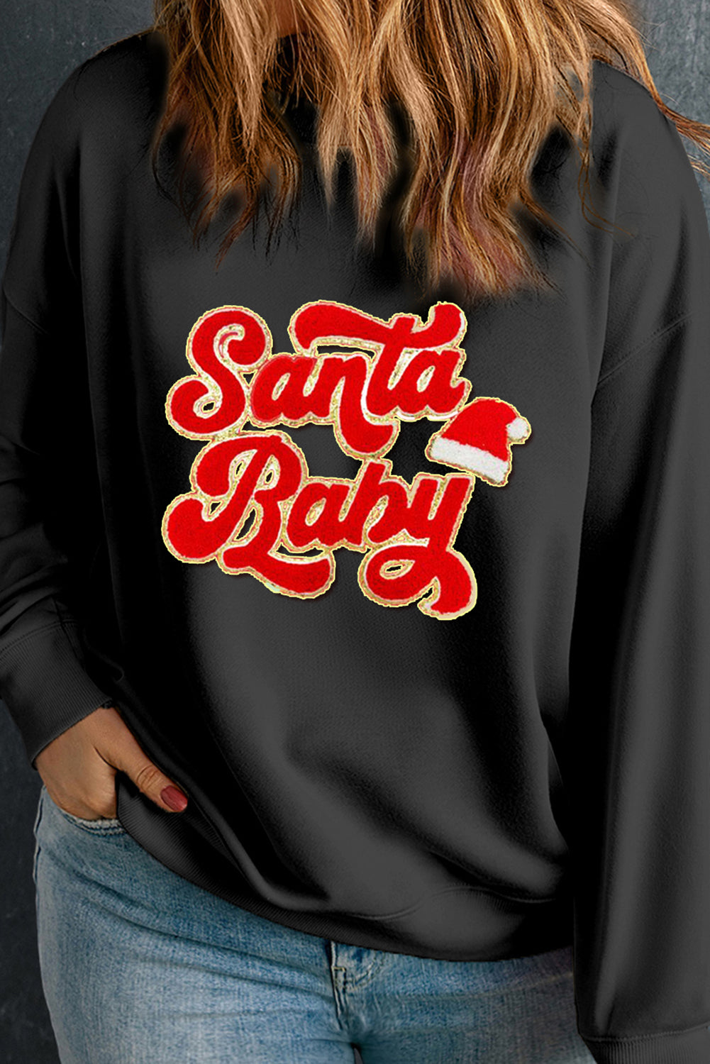 Apricot Christmas Santa Baby Crewneck Plus Size Sweatshirt