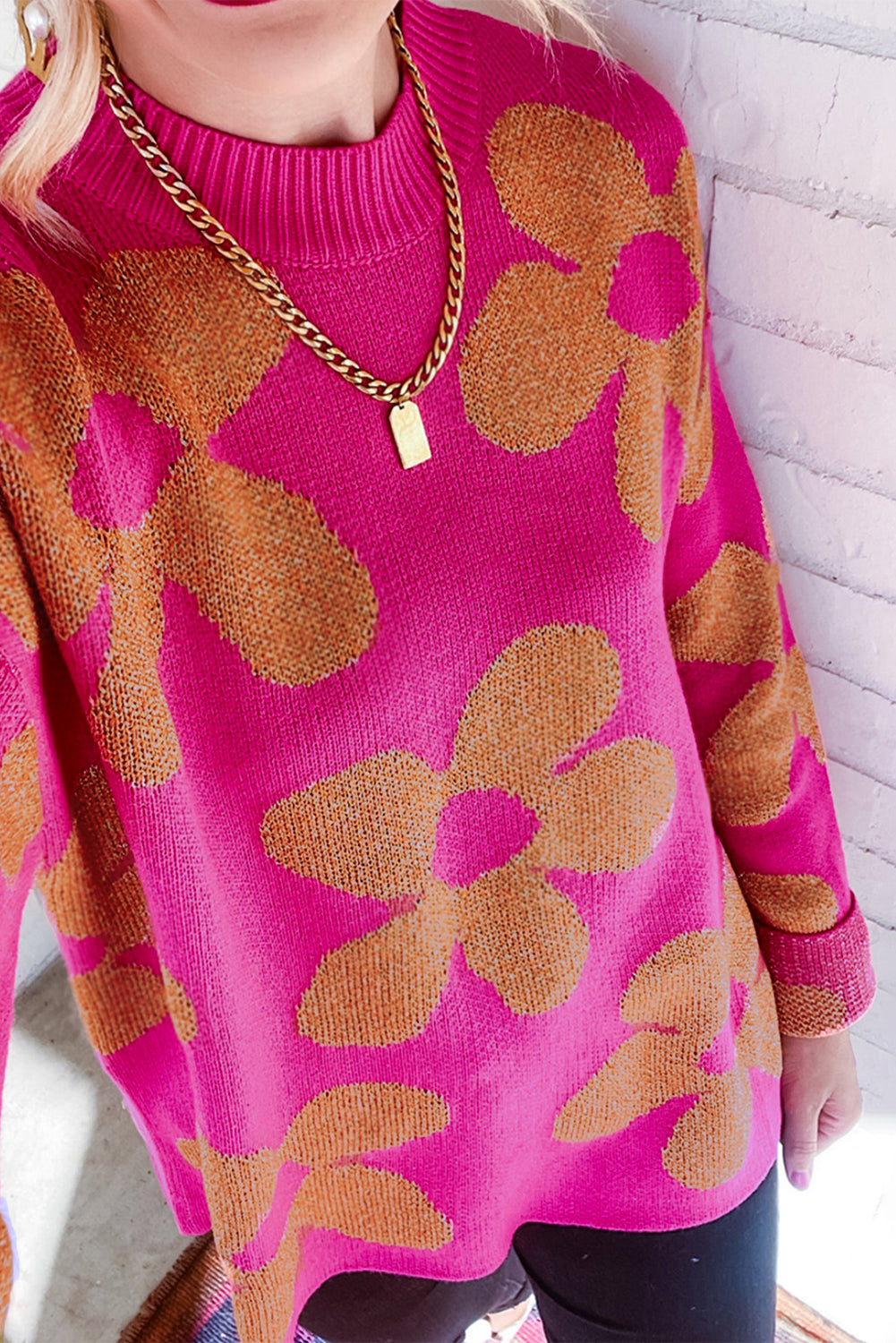 Rose 60s Vintage Flower Pattern Long Sleeve Sweater