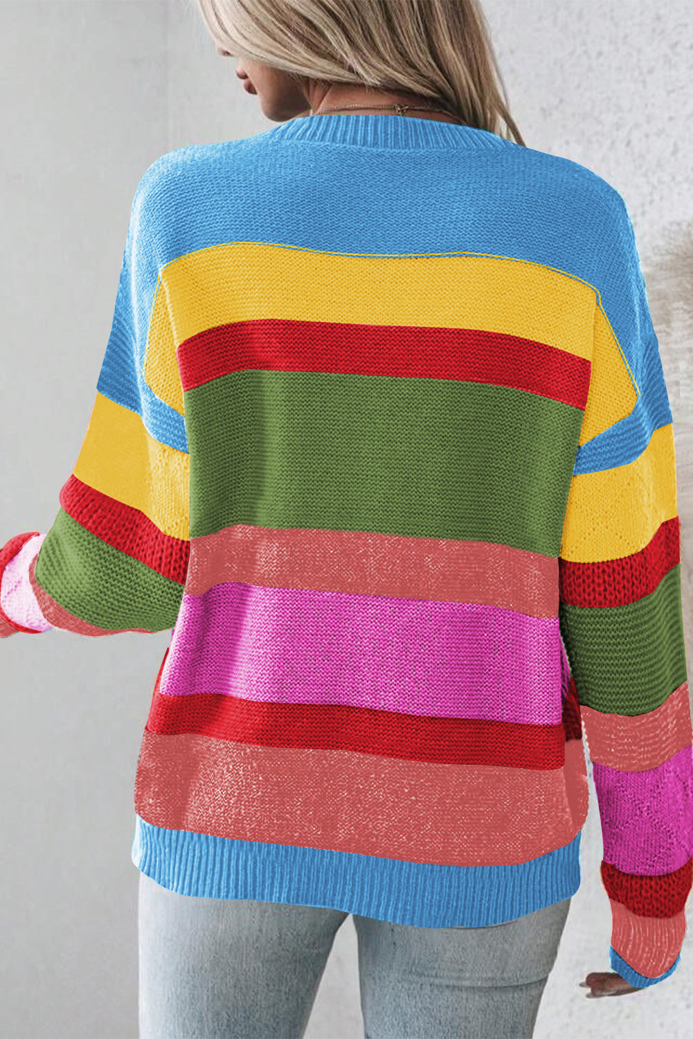 Yellow Colorblock Drop Shoulder Crew Neck Sweater