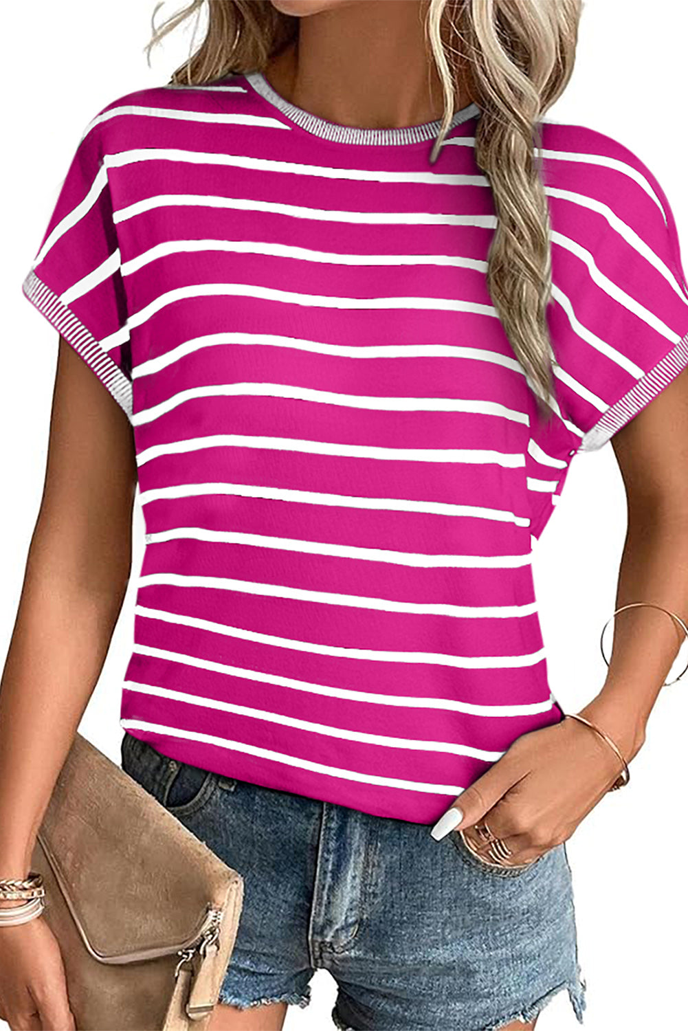 Rose Stripe Knitted Dolman T Shirt