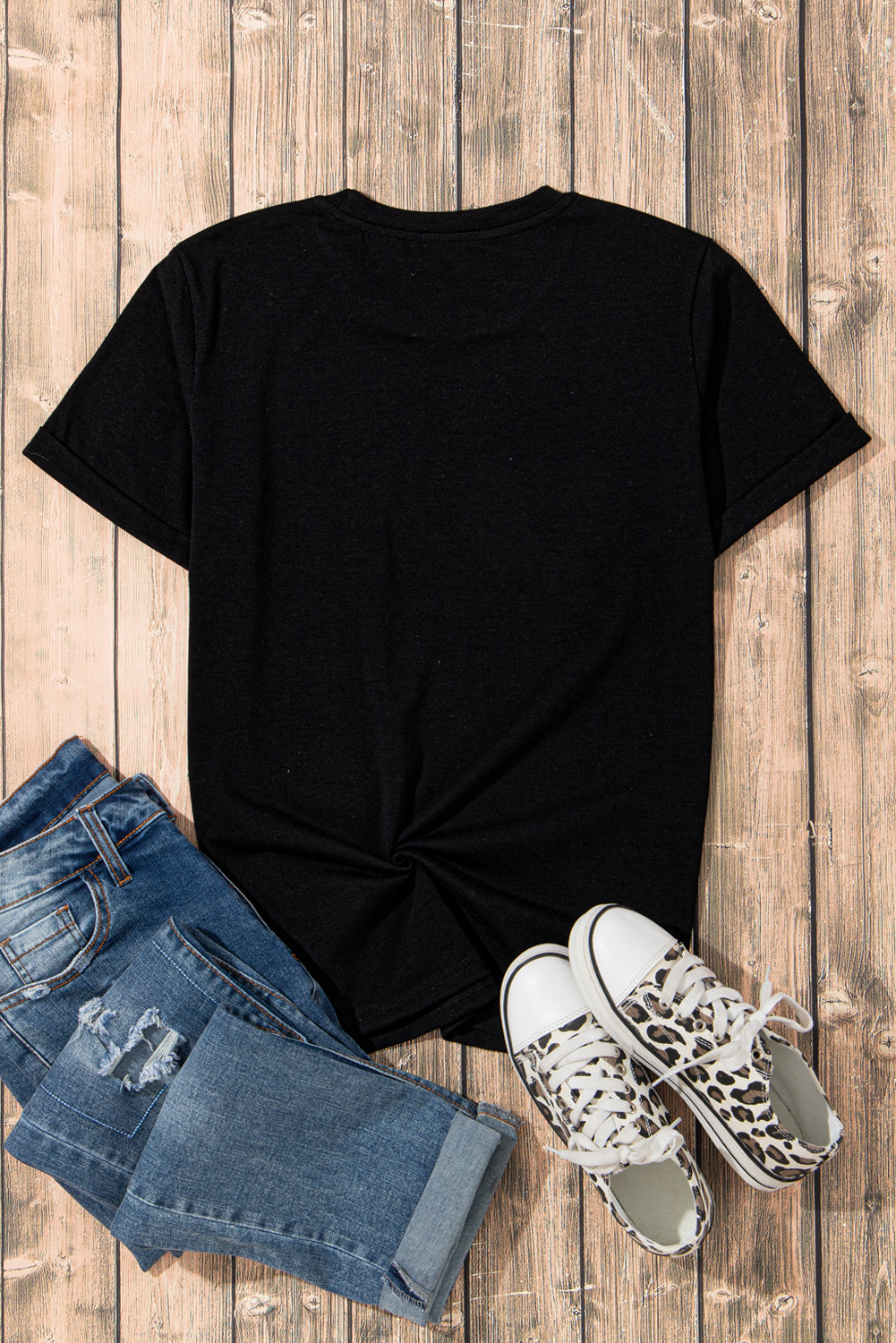 Black Bowknot Graphic Crew Neck Tee