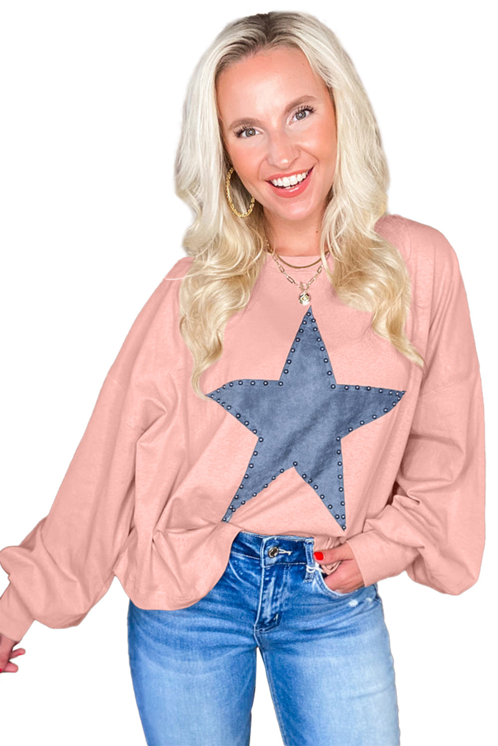 Gossamer Pink Studded Star Graphic Oversized Top