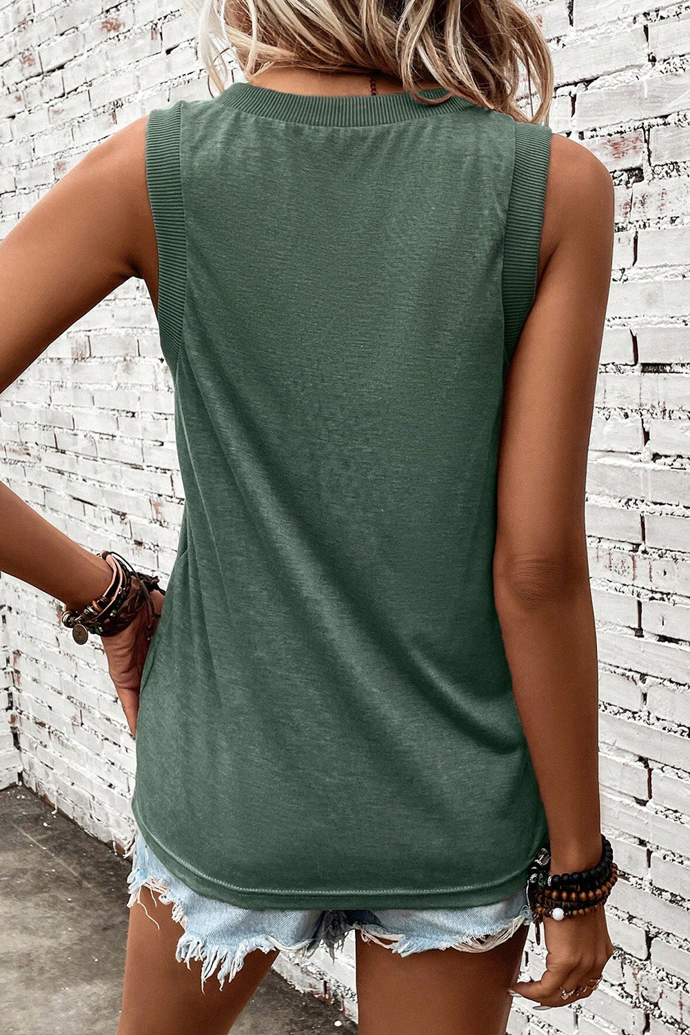 Gray Contrast Trim V-Neck Loose Fit Tank Top