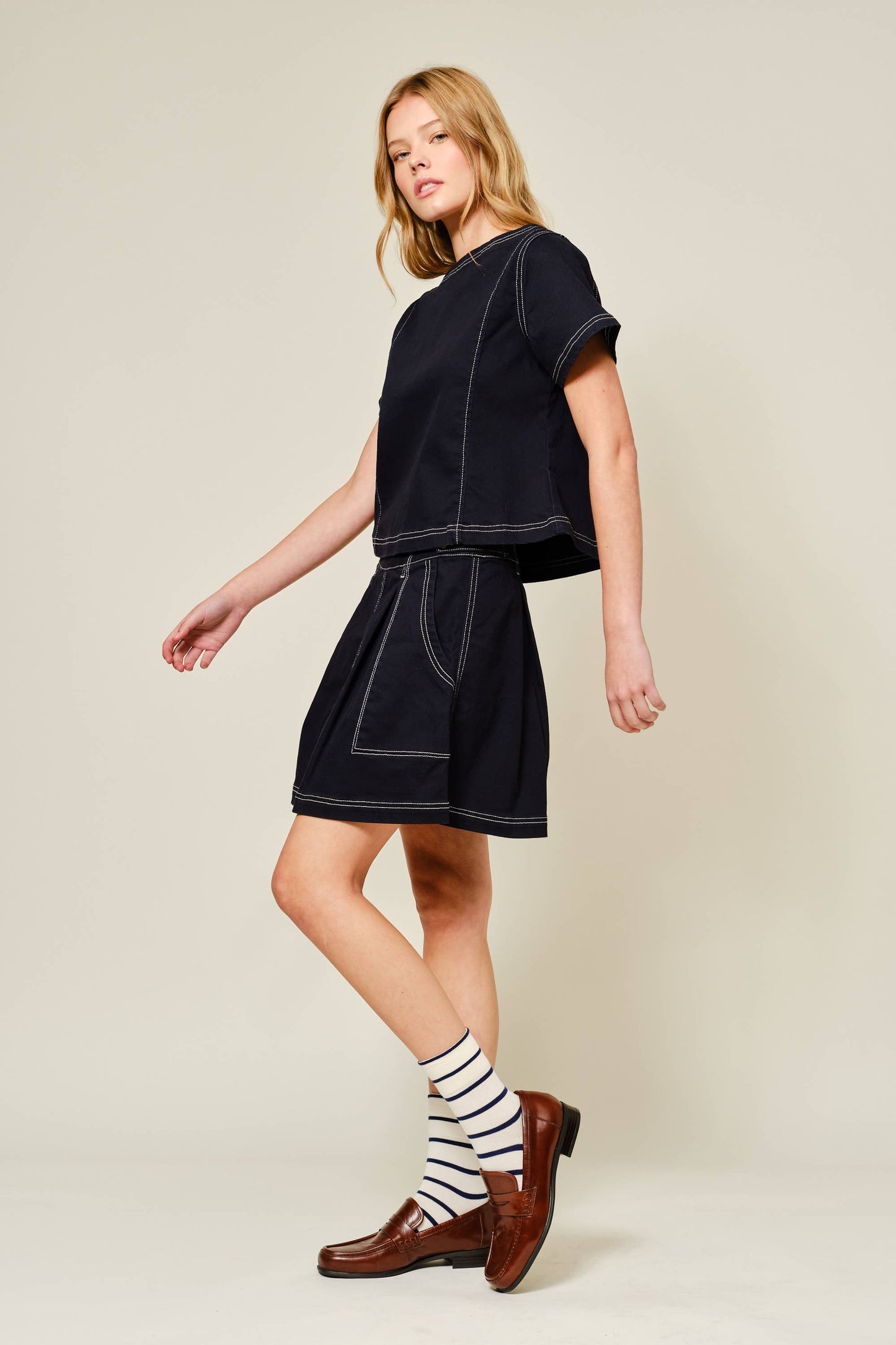 SUPER STRETCH A LINE BOAT NECK COTTON TOP