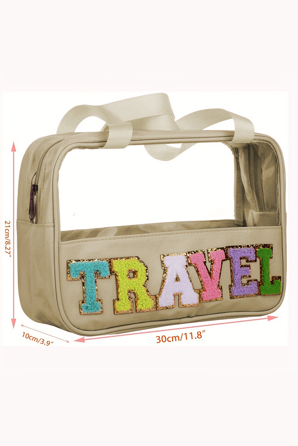 Light Pink TRAVEL Chenille Letter Clear PVC Makeup Bag