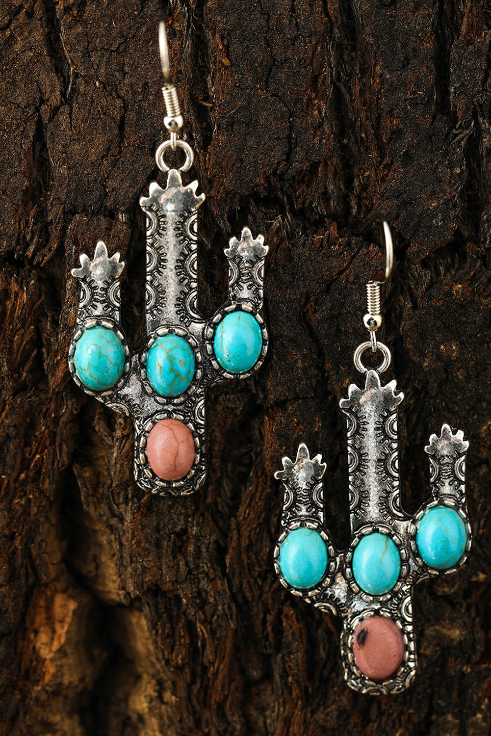 Light Blue Turquoise Decor Cactus Drop Earrings