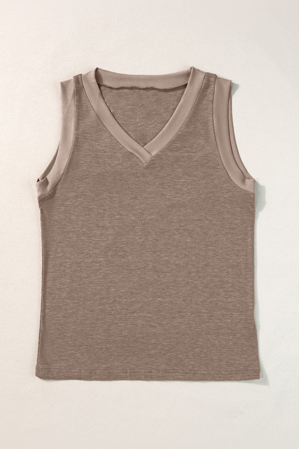 Gray Contrast Trim V-Neck Loose Fit Tank Top