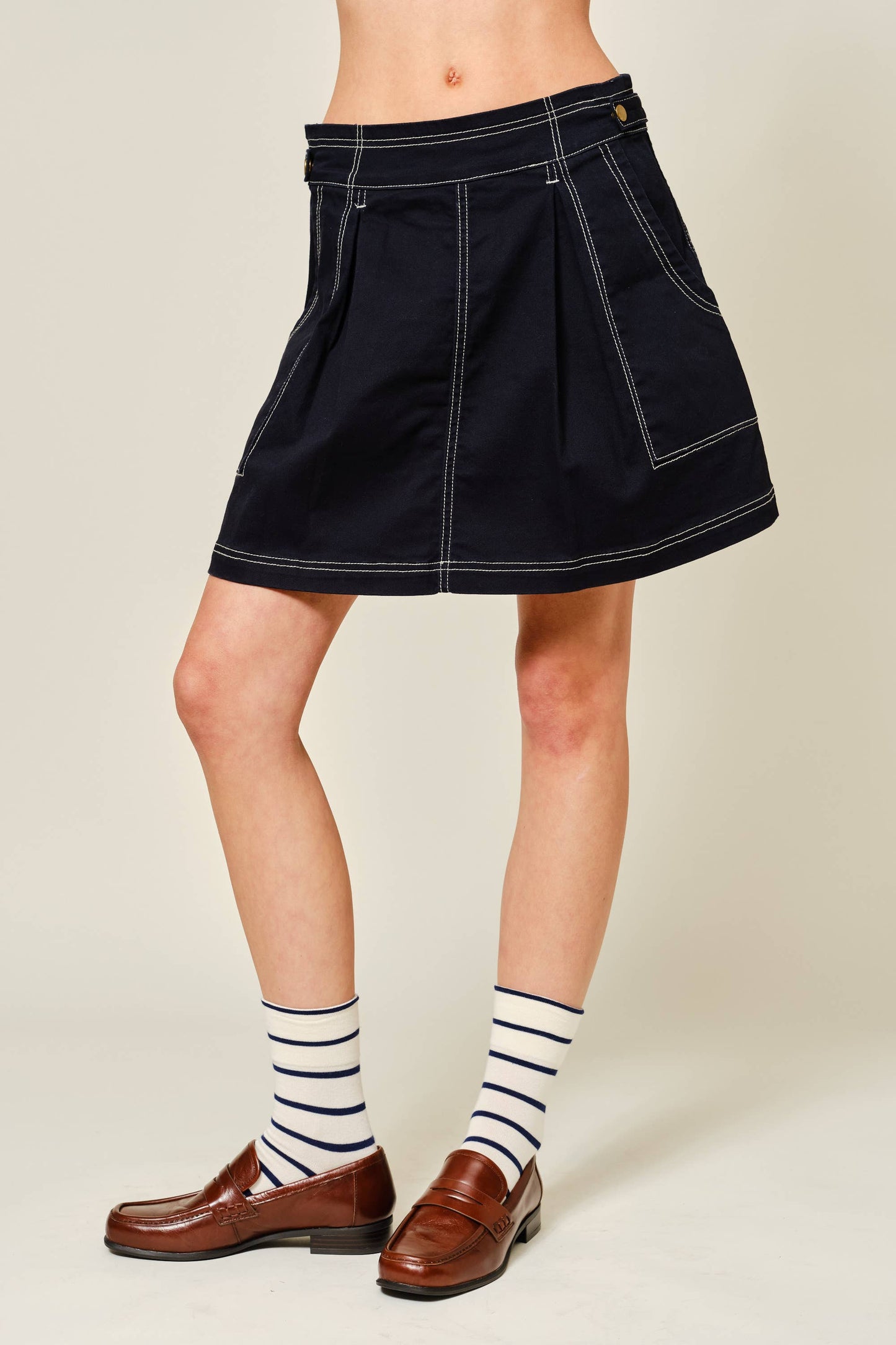 SUPER STRETCH STITCHES DETAIL A LINE COTTON SKIRT