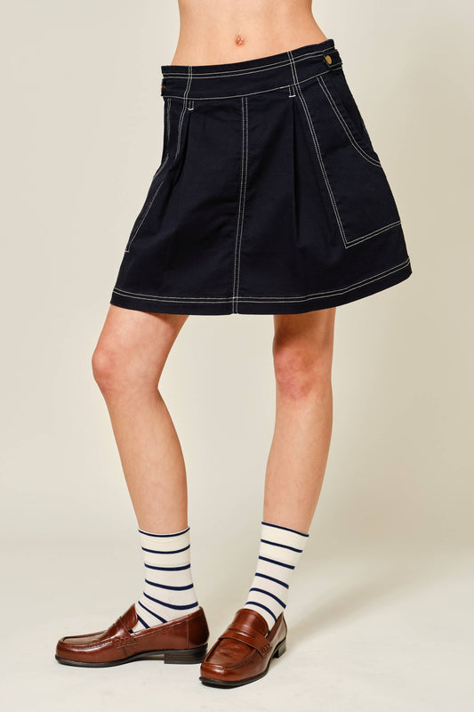 SUPER STRETCH STITCHES DETAIL A LINE COTTON SKIRT
