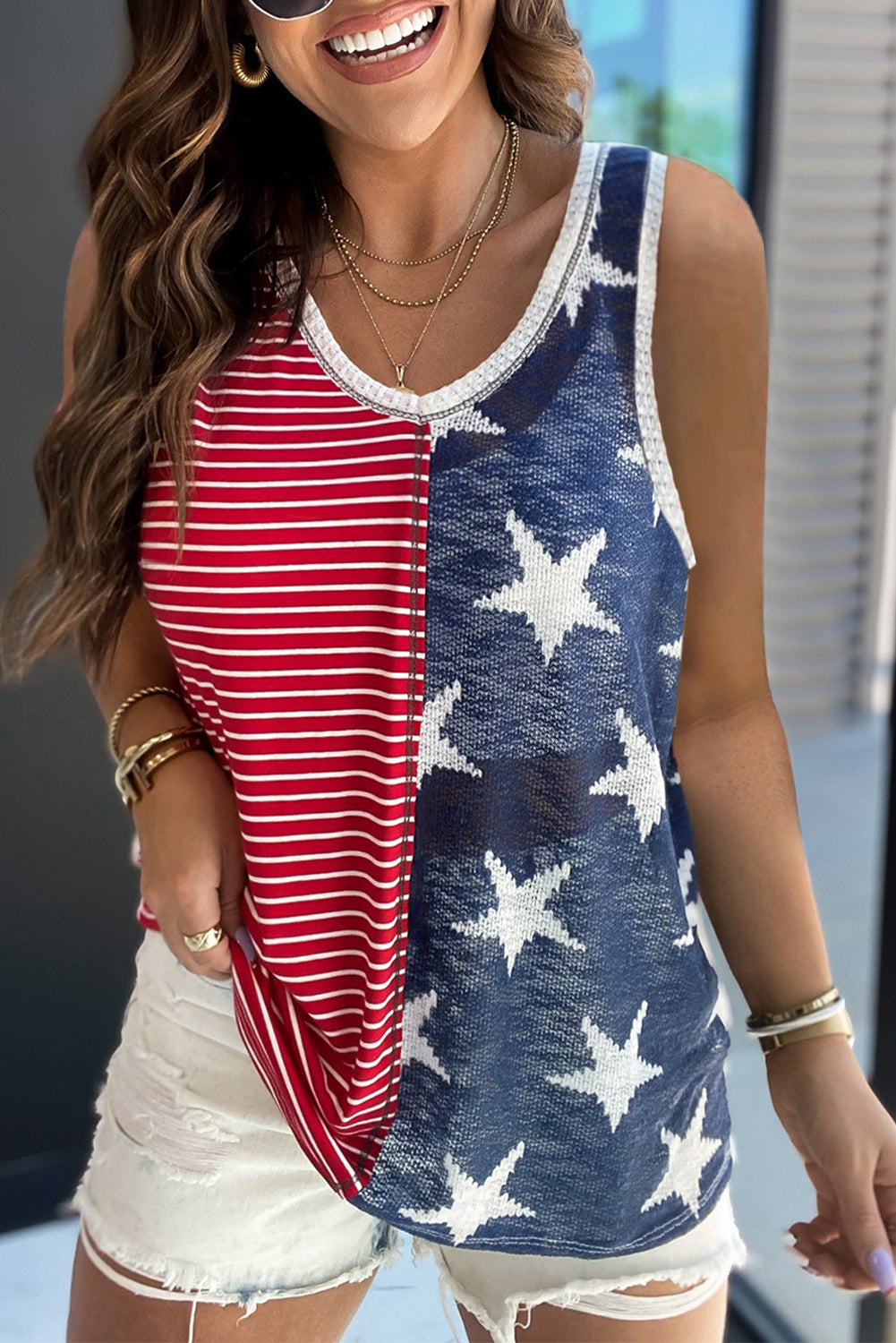 Red American Flag Stars & Stripes Tank Top