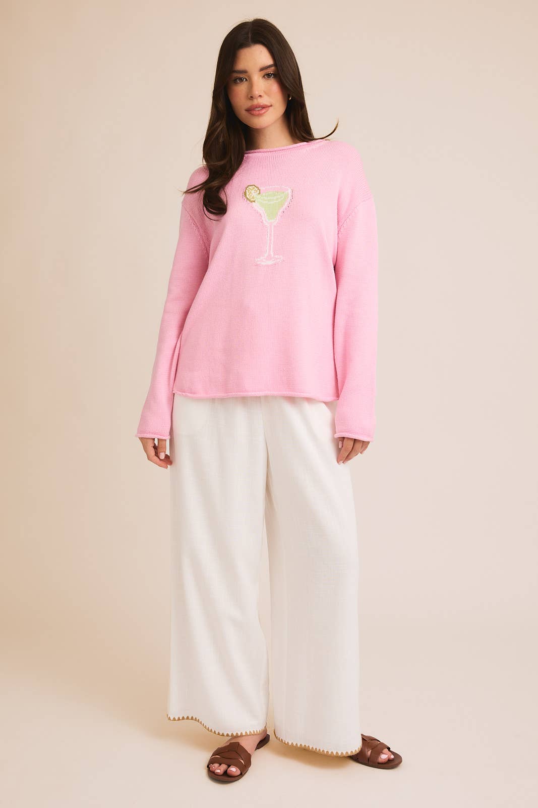 ROUND NECK LONG SLEEVE "MARGARITA" GRAPHIC SWEATER