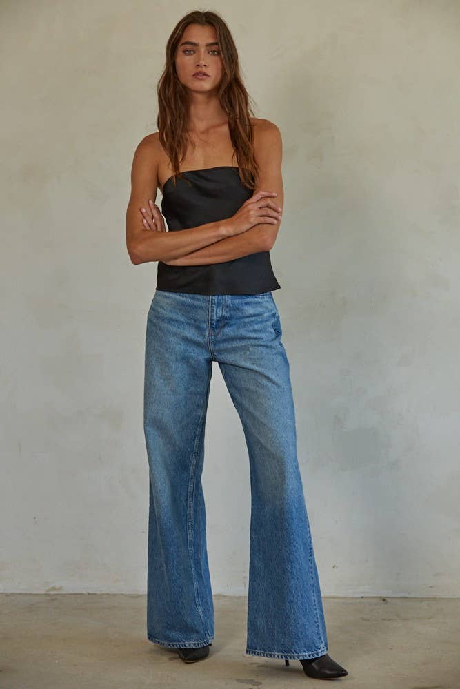 Woven Polyester Satin Tube Strapless Top
