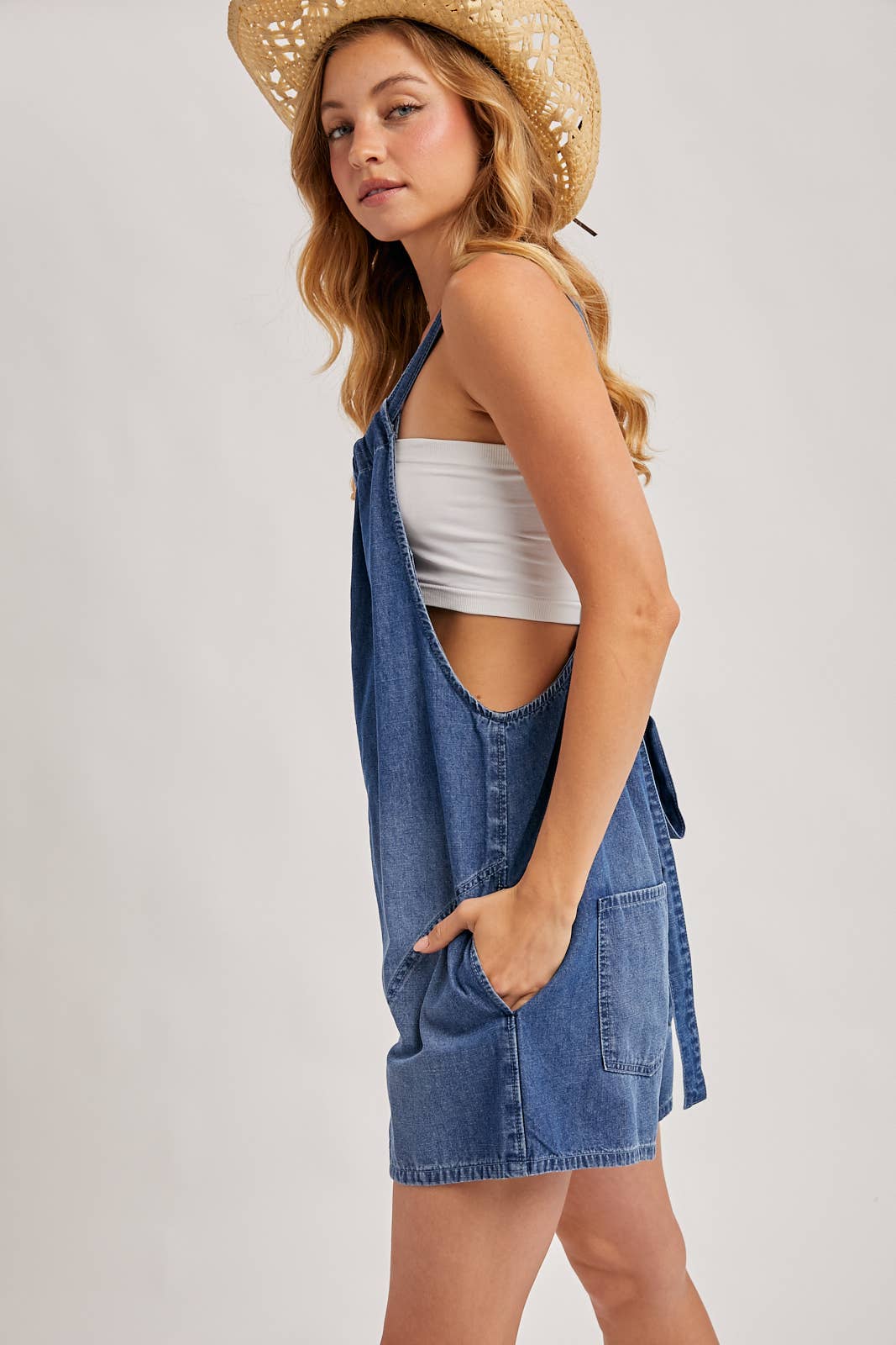 DENIM WASHED SHORTALLS ROMPER