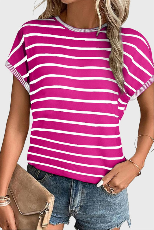 Rose Stripe Knitted Dolman T Shirt