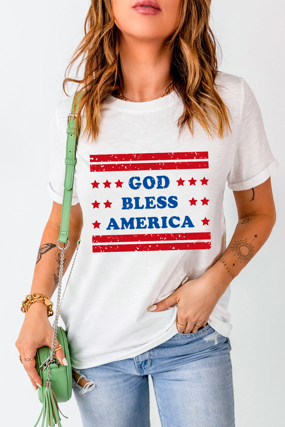 White GOD BLESS AMERICA Star and Stripe Graphic Tee