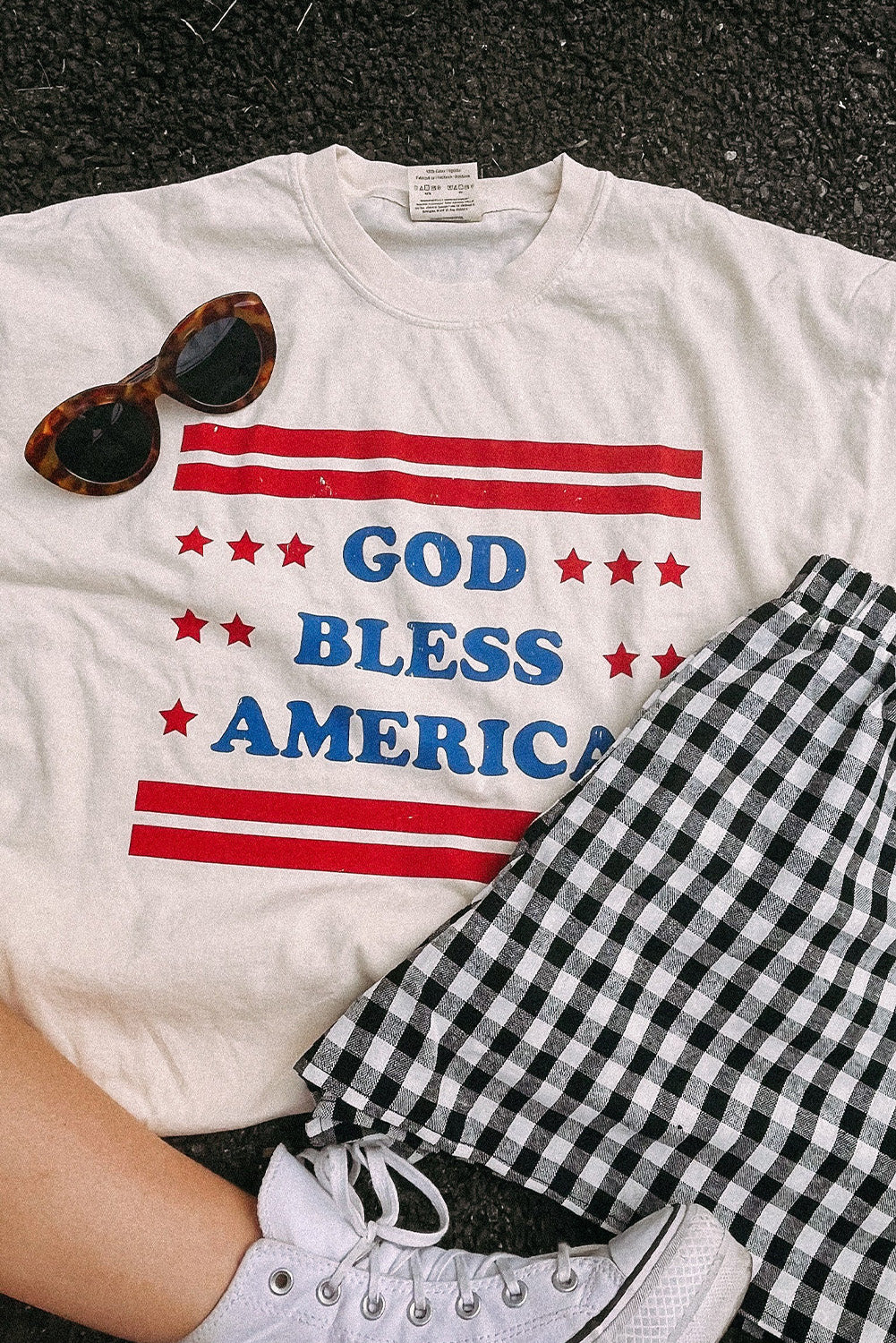 White GOD BLESS AMERICA Star and Stripe Graphic Tee