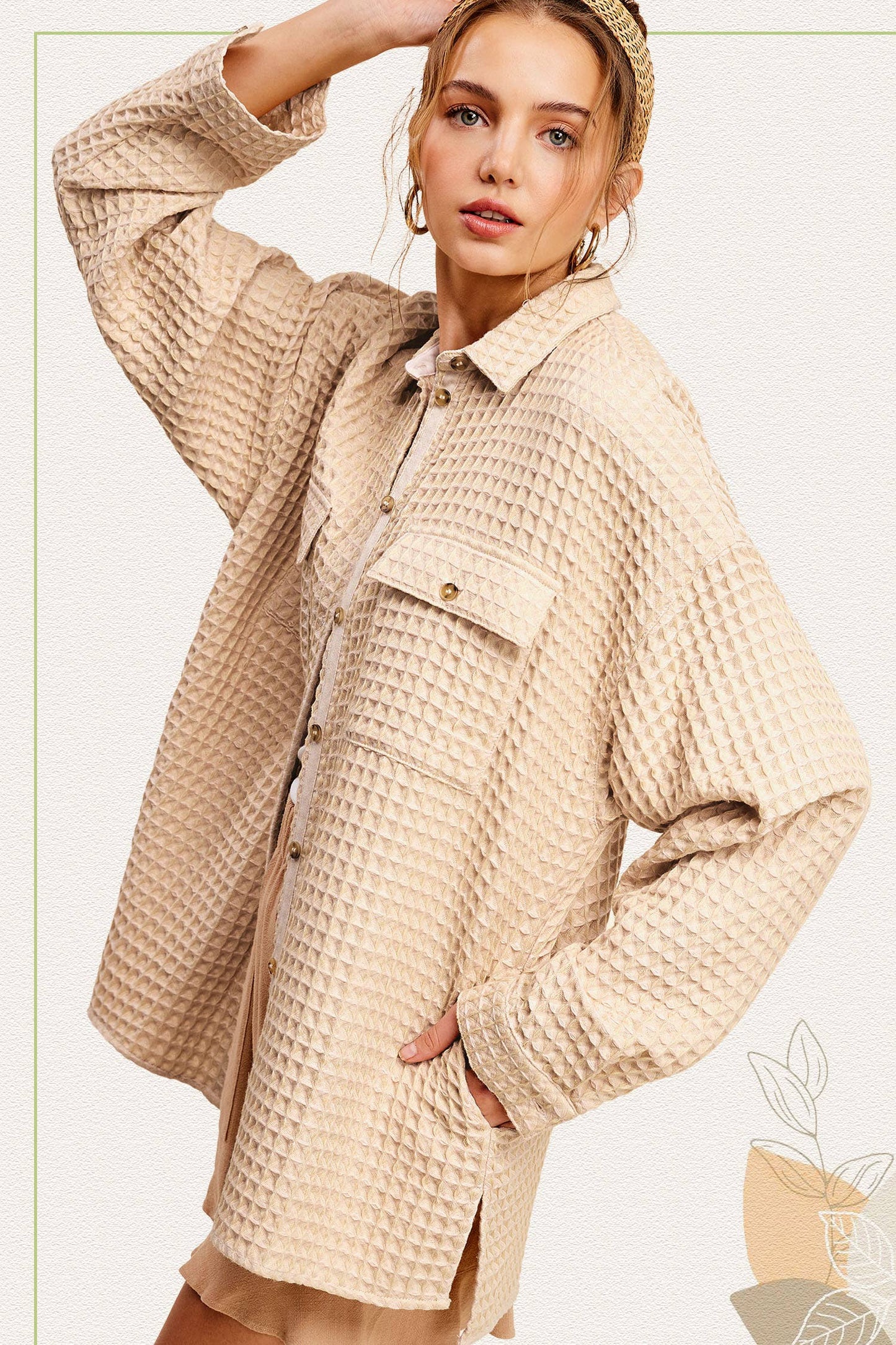 Unique Waffle Textured Oversized Button Down Shacket
