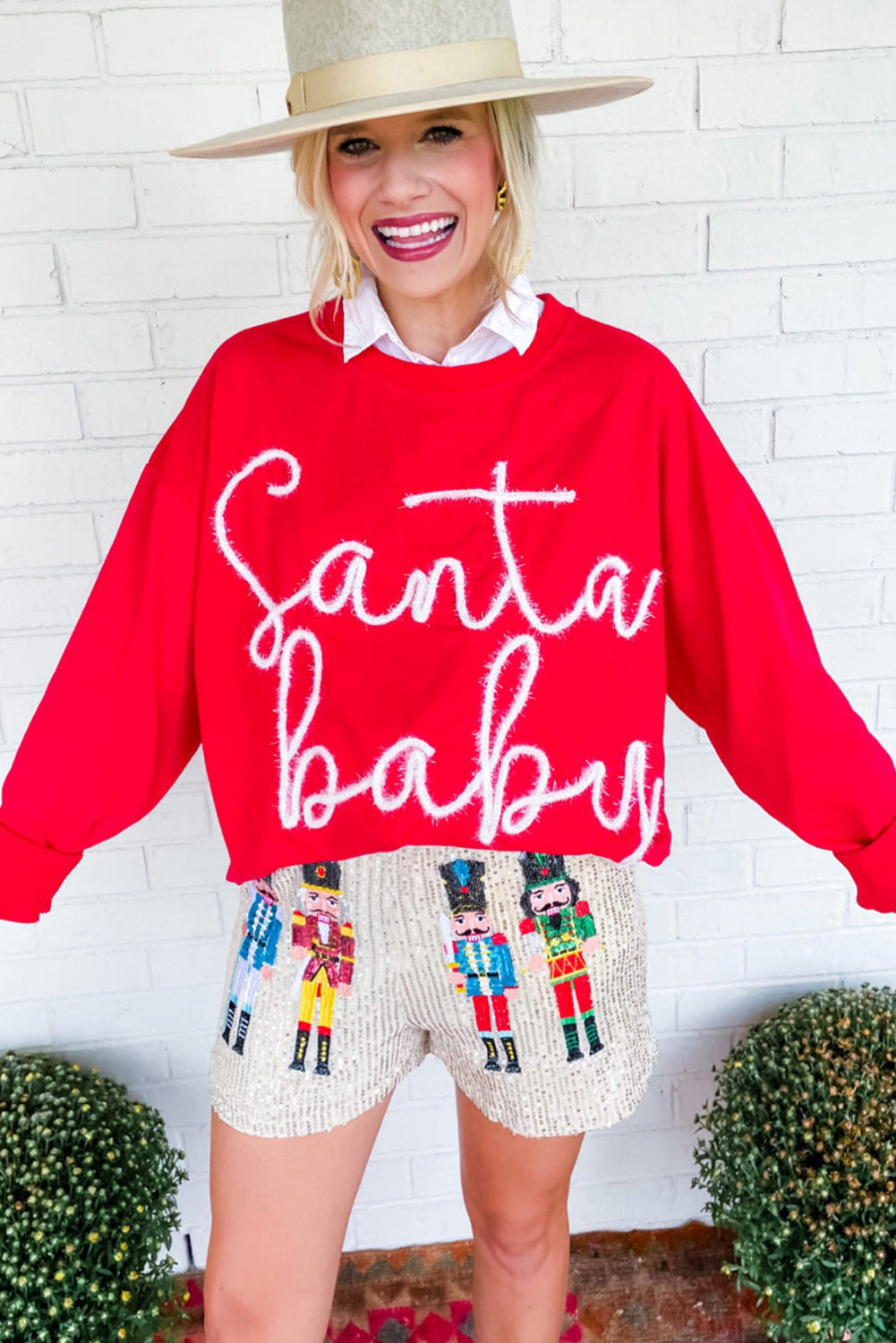 Fiery Red Christmas Tinsel Santa Baby Graphic Sweatshirt