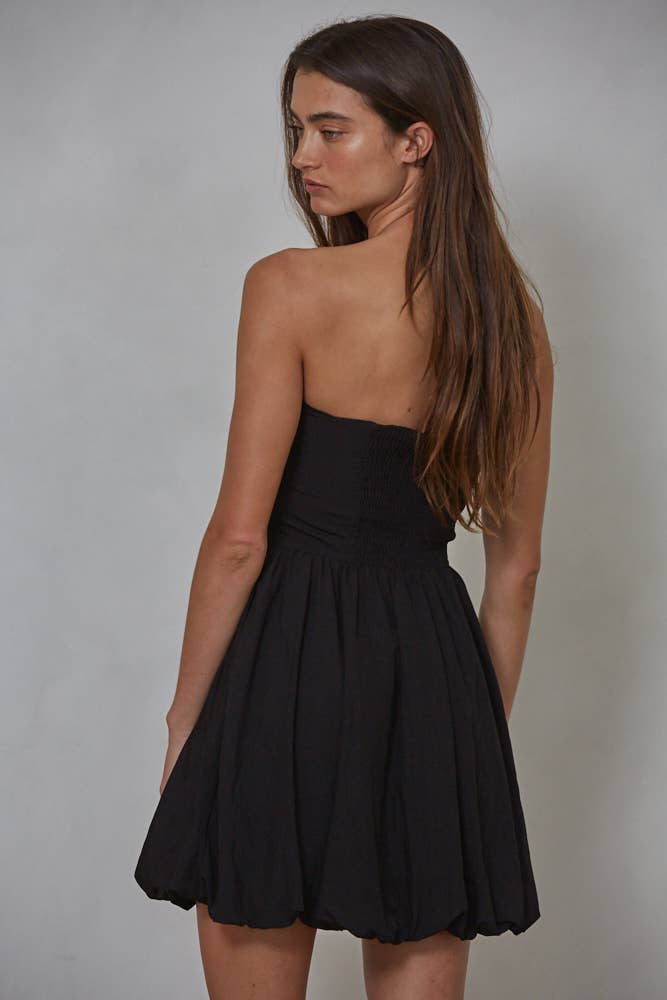 Woven Cotton Nylon Strapless Bubble Mini Dress