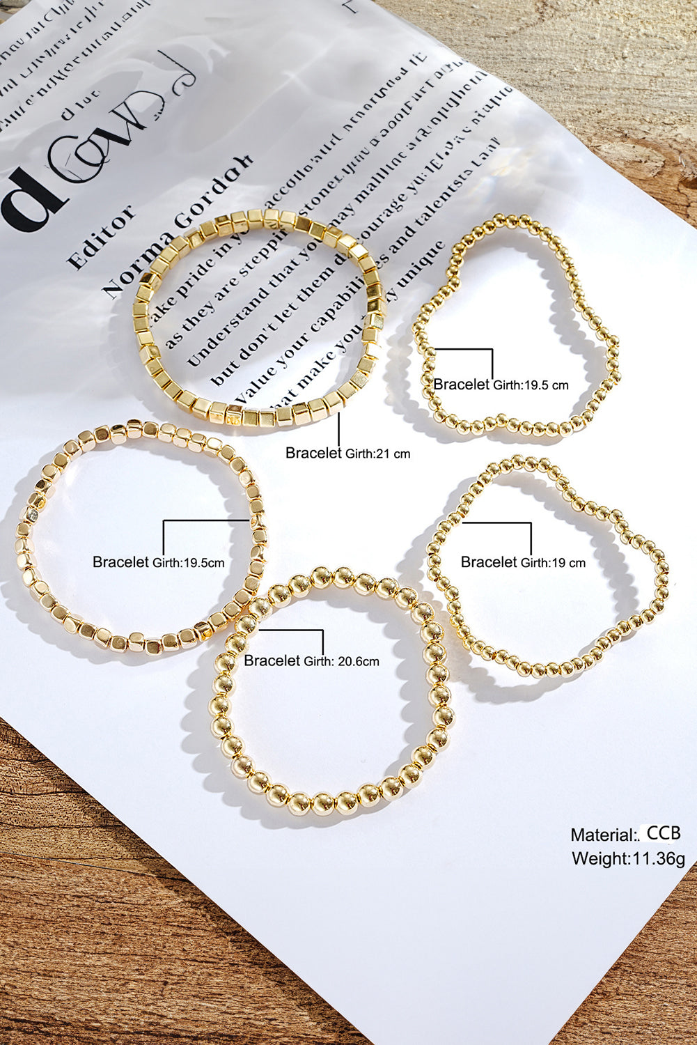 Gold 5Pcs Plated Cube Beaded Bracelet Set