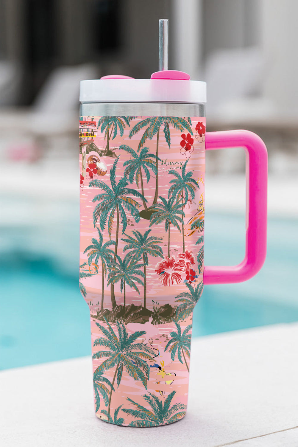 Rose Red Tropical Trees Print Stainless Steel Tumbler 40oz