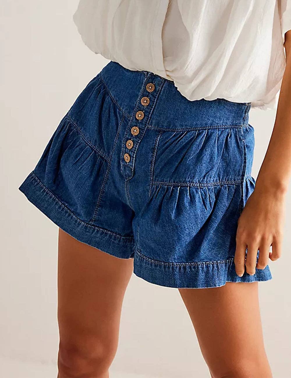 Ladies Solid Color Cotton Denim Shorts SKS408