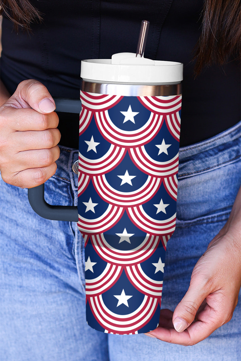 Bluing Stars and Stripes Print Thermos Tumbler with Handle 1200ml