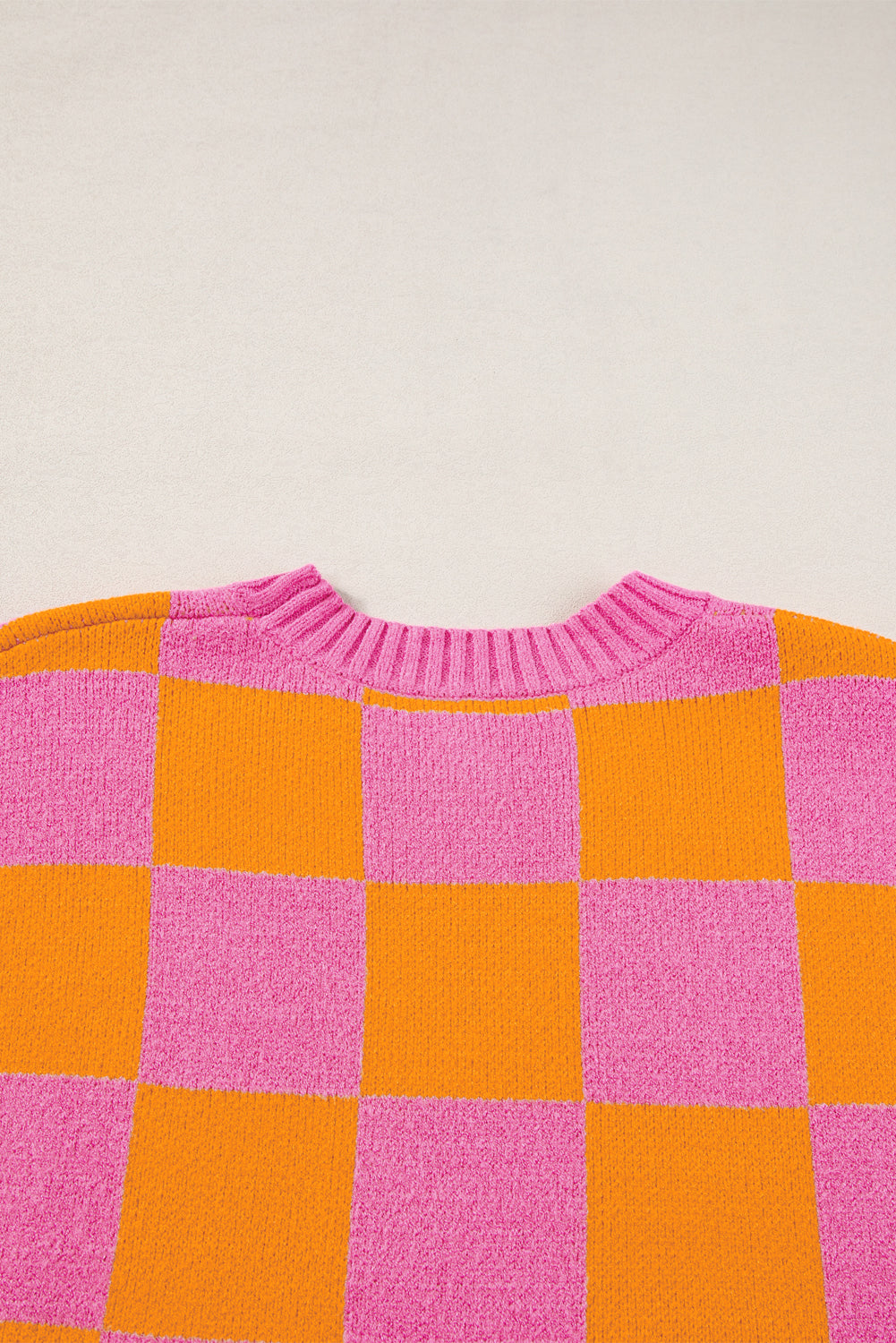 Wholesale Strawberry Pink Colorblock Plaid Knit Dolman Tee