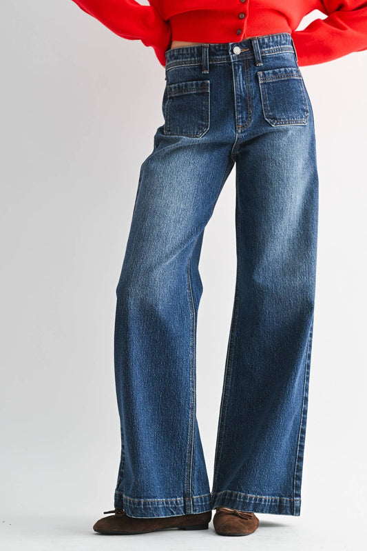 Micro Patch Pocket Wide Leg - DARK DENIM