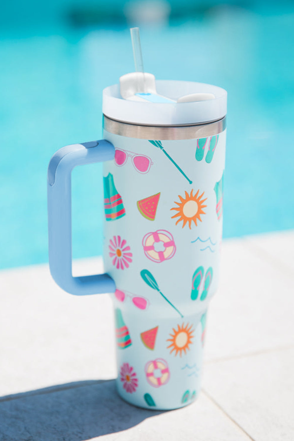 Light Blue Beach Fun Pattern Cup with Handle 40oz