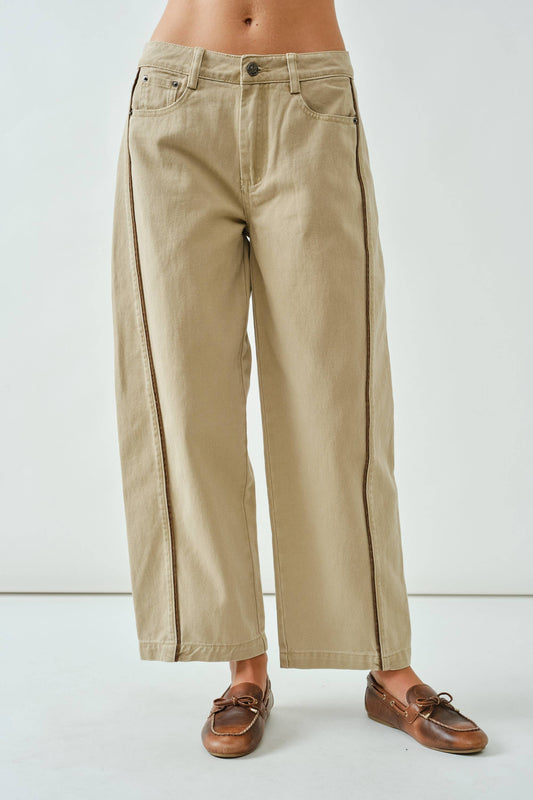 LINE DETAIL COMFY COLOR DENIM BARREL PANTS