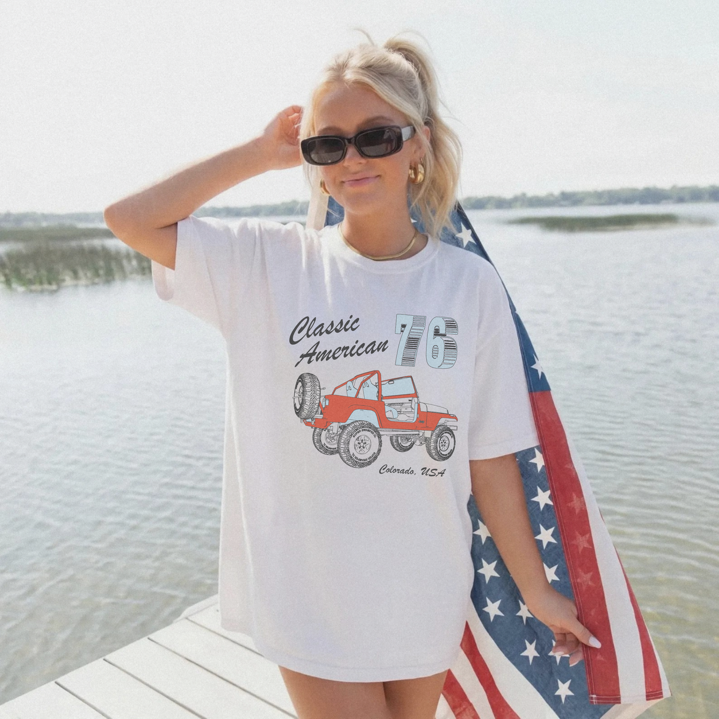 American Classic Jeep 4th of July Patriotic Graphic Tee