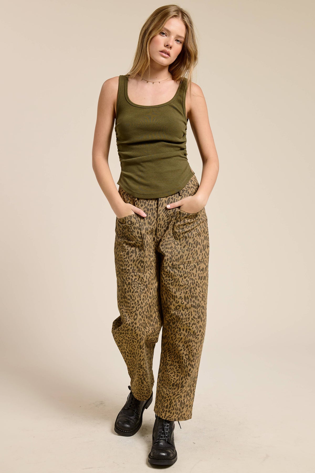 Leopard Print Barrel Leg Denim Jeans