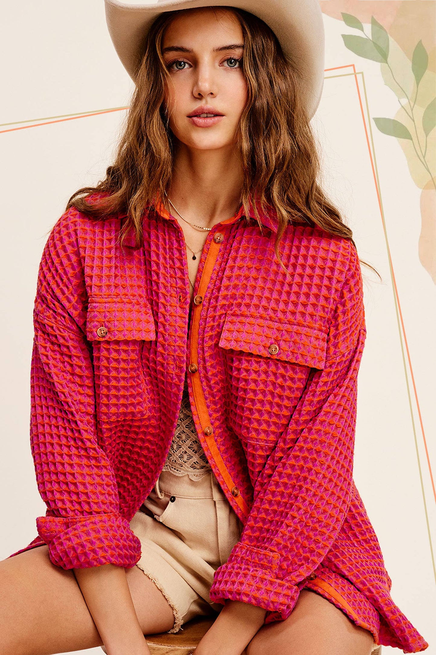 Unique Waffle Textured Oversized Button Down Shacket