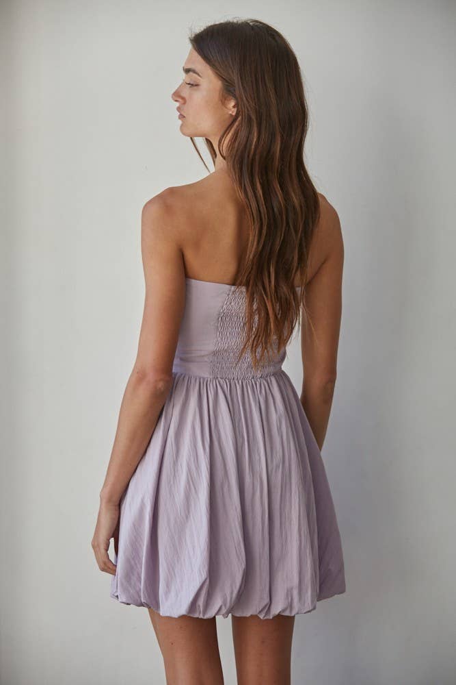 Woven Cotton Nylon Strapless Bubble Mini Dress