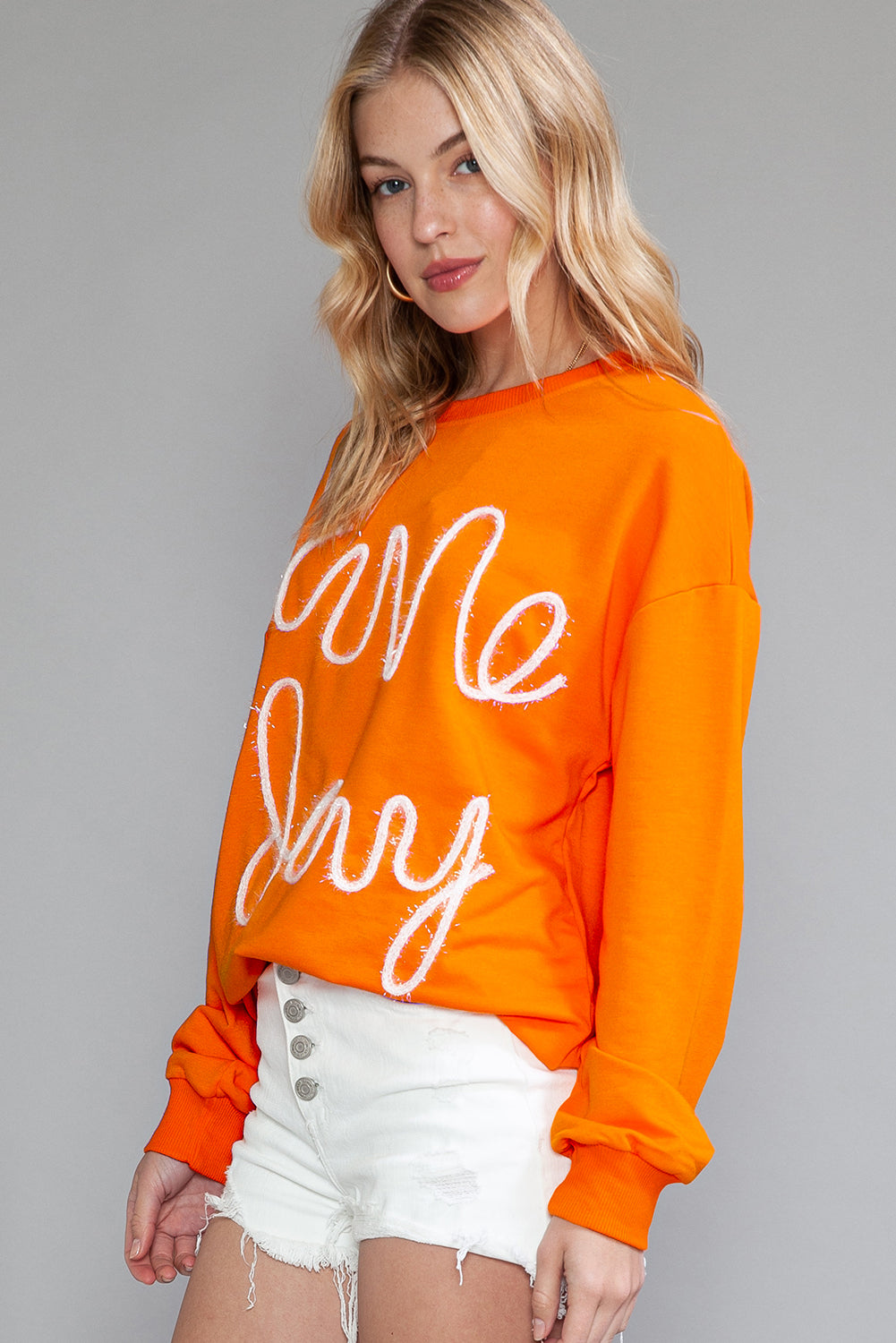 Orange Game Day Contrast Trim Long Sleeve Top