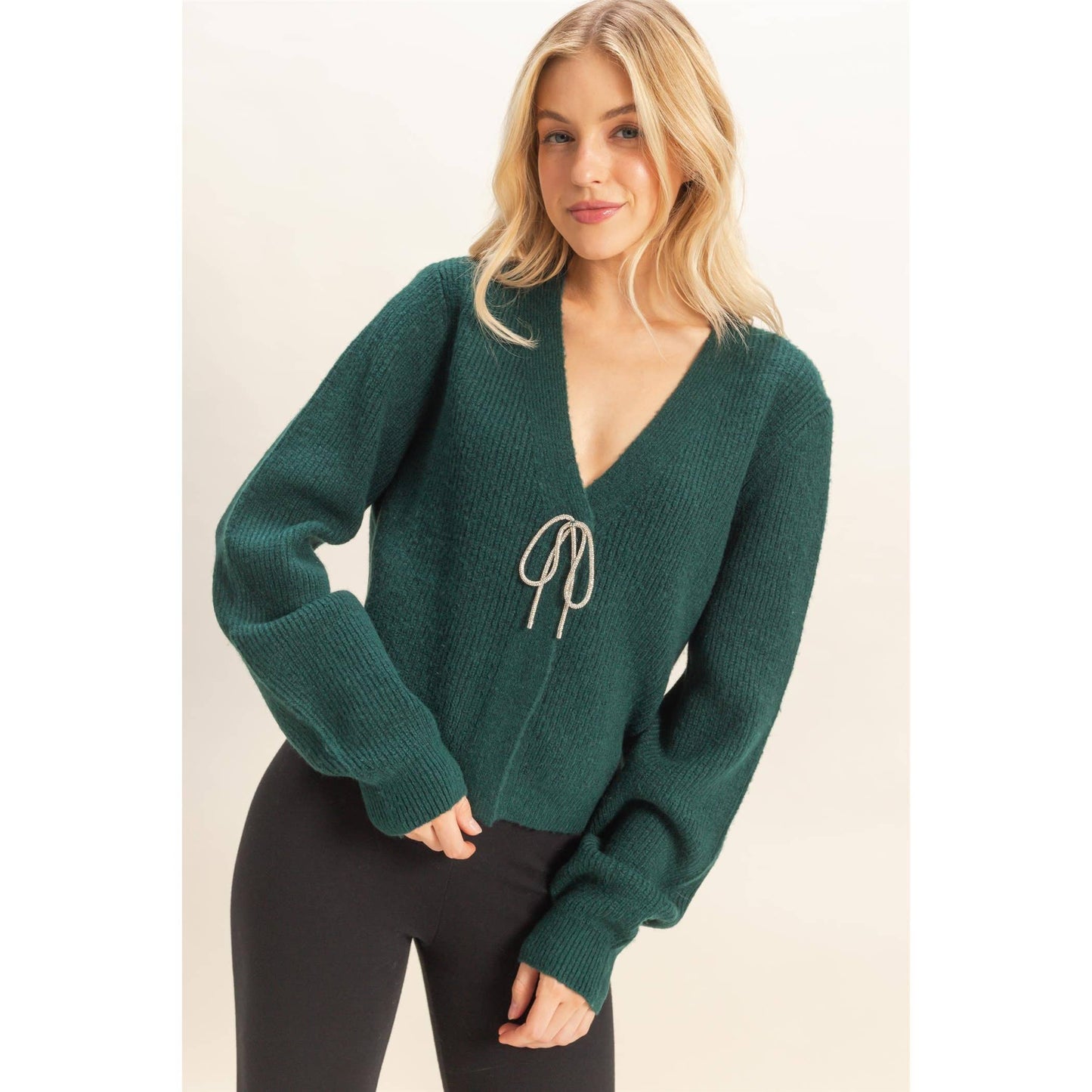 Sparkly Bow Embellished Cozy Cardigan