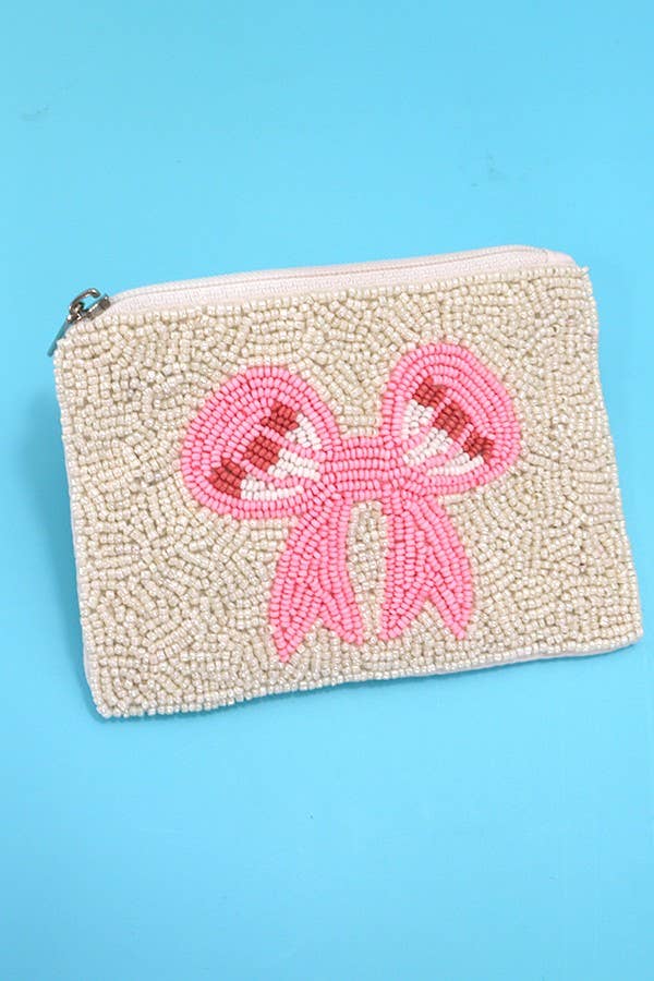 BOW RIBBON RAINBOW WHITE SEED BEAD HOLIDAY POUCH