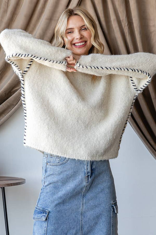 CONTRAST STITCH SWEATER