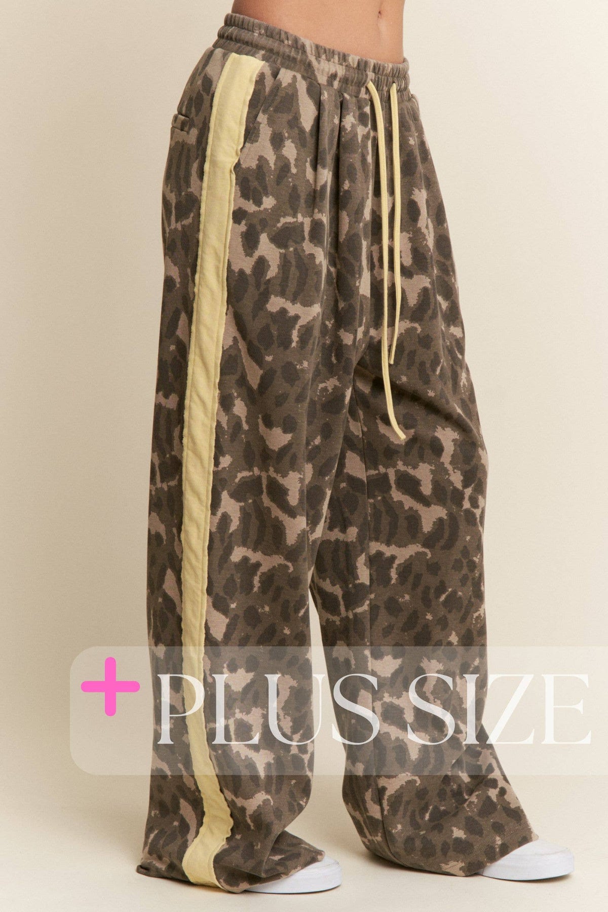 Leopard Print Solid Stripe Wide Leg Bottoms