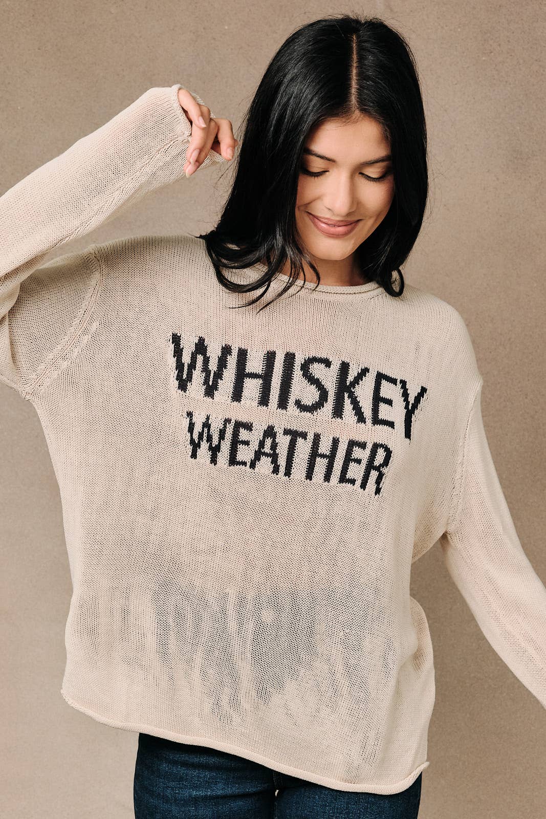 Round Neck Whiskey Weather Graphic Lightweight Knit Sweater