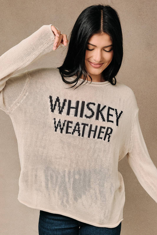 Round Neck Whiskey Weather Graphic Lightweight Knit Sweater