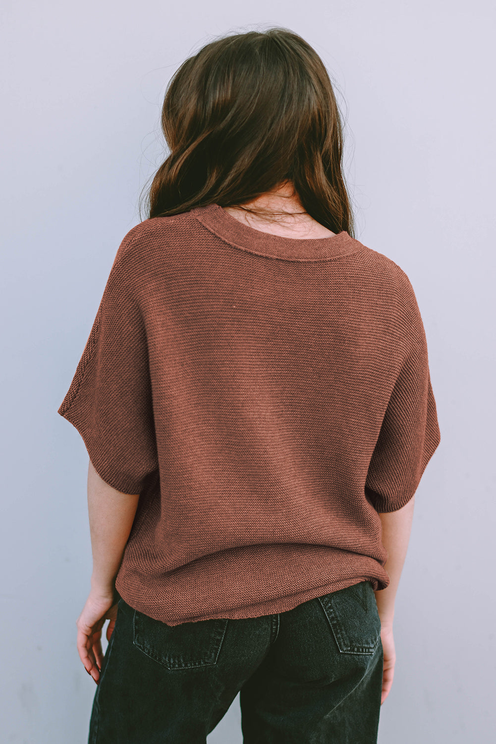 Apricot Mock Neck Short Batwing Sleeve Sweater