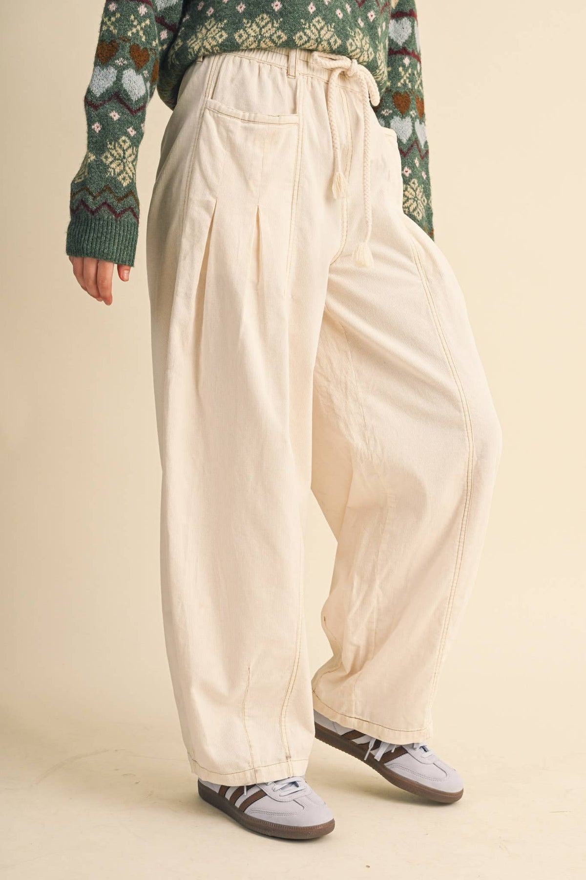 WASHED CORDUROY PLEATED BARREL PANTS MP4155
